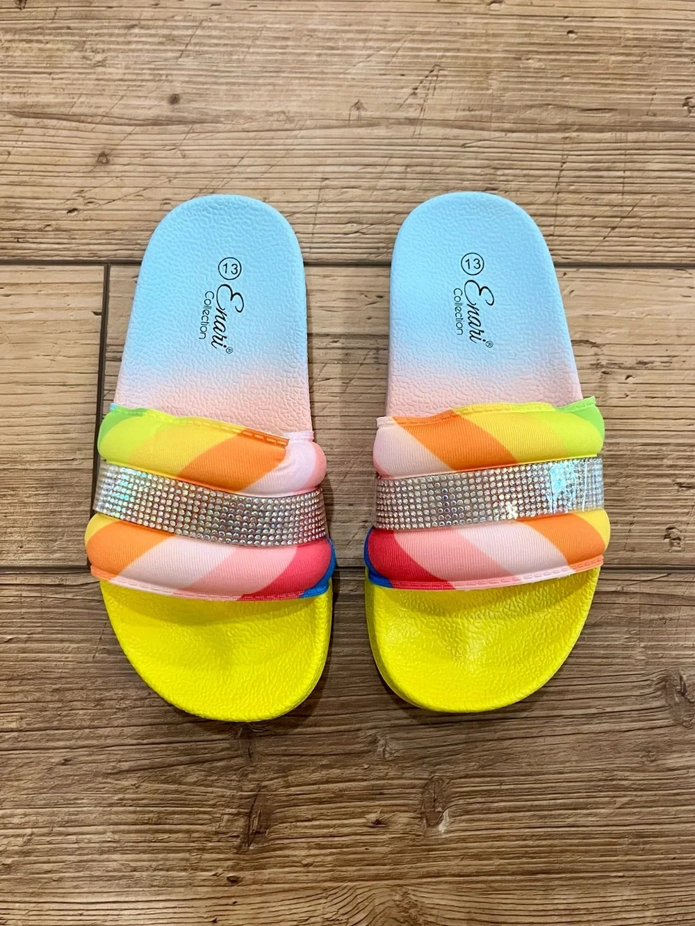 Enari Collection Rainbow Rhinestone Slides